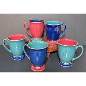 Vintage Denby Harlequin Speckle Glazed Footed Coffee Mugs (Set of Five)